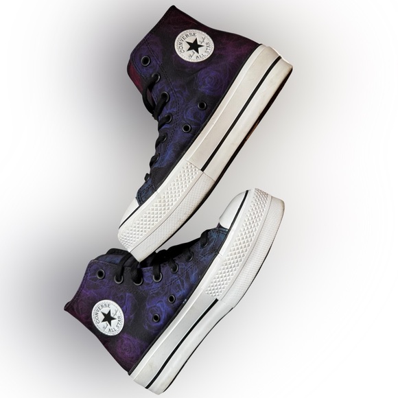 Converse Chuck Taylor All Star Black And Purple Watercolor Roses HiLift Sneakers - Picture 6 of 11